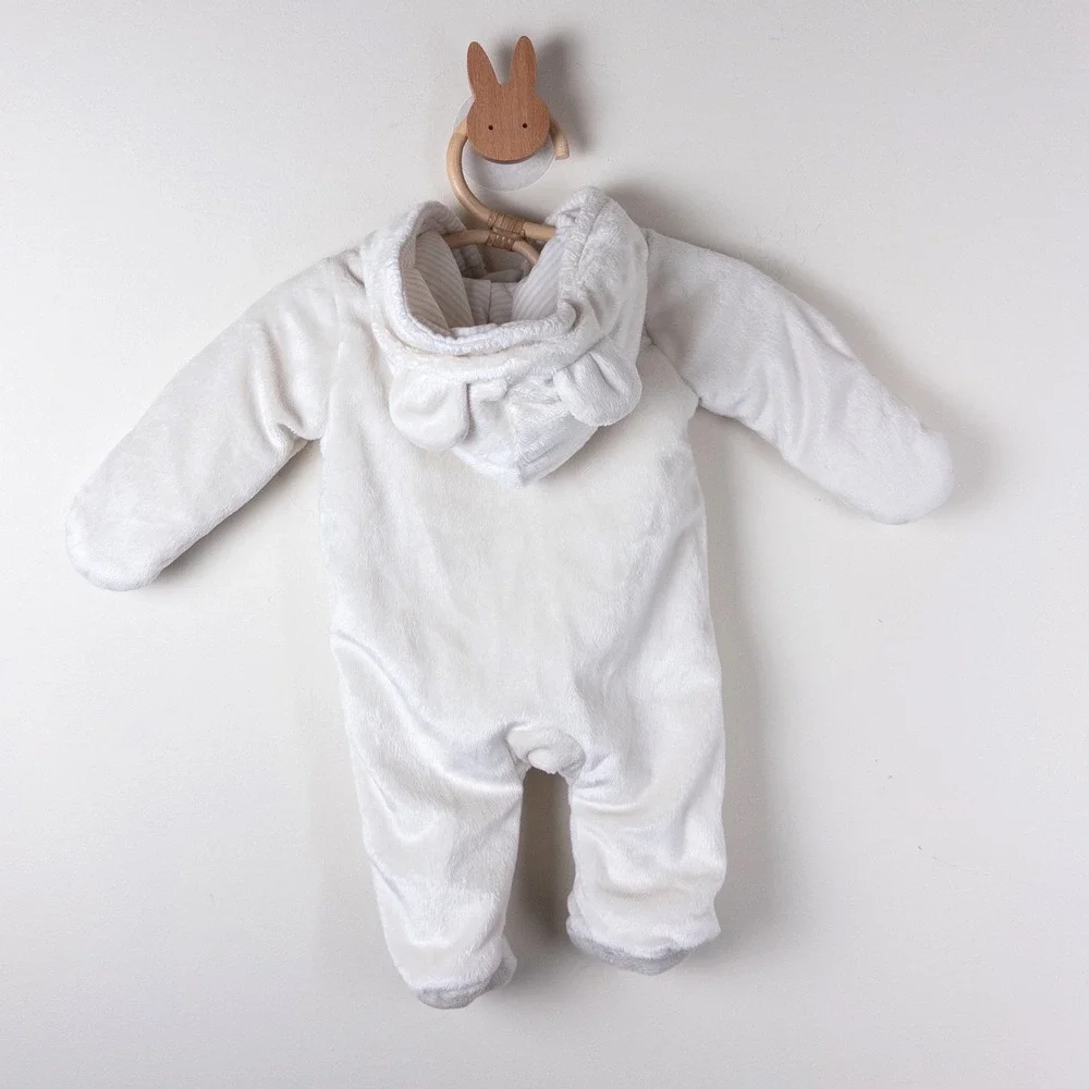 Carter's‎ Pram Suit Kids Newborn White Ivory Plush Bear Ear Hooded